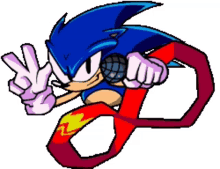 a pixel art drawing of sonic the hedgehog holding a microphone and giving a peace sign