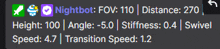 a screen shot of a video game with nightbot fov 110 distance 270 and height 100 angle 5.0 stiffness 0.4 swivel