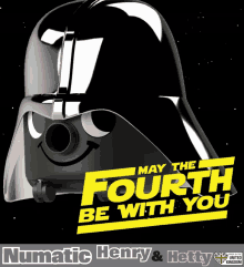 a black helmet with the words may the fourth be with you