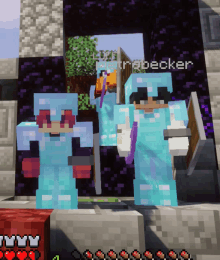 two minecraft characters standing in front of a portal with the name trabecker