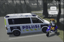 a video game shows a police van and a person on a scooter