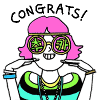 a cartoon of a woman wearing sunglasses and the words `` congrats '' written above her .