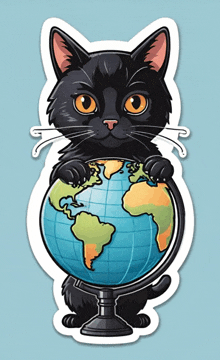 a black cat is holding a globe with its paws