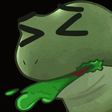 a cartoon of a frog with green liquid coming out of it 's mouth