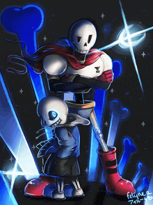 a drawing of papyrus and sans with felyne written below them