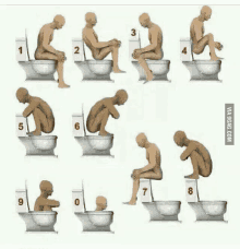 a drawing of a man sitting on a toilet with the number 1 through 8