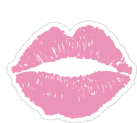 a close up of a pink lip print on a white background