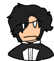 a cartoon drawing of a man with black hair and a bow tie