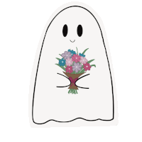 a ghost with a bouquet of flowers in its hands