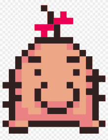 a pixel art of a person with a pink bow