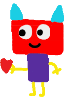 a cartoon character holding a red heart with a yellow arrow pointing to it