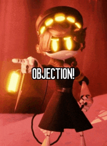 a cartoon character is holding a lantern and pointing with the words objection below him