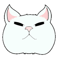 a drawing of a white cat 's face with a pink nose and ears .