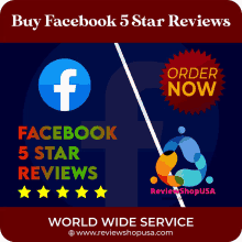 a facebook 5 star review advertisement with a reviewshopusa logo