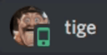 a man with a mustache is holding a cell phone in a circle with the word tige .