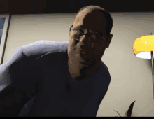 a computer generated image of a man with glasses looking at the camera