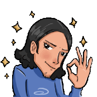 a cartoon of a man in a blue sweater giving an ok sign