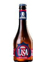 a bottle of lisa from birra del borgo is against a white background