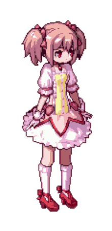 a pixel art drawing of a girl with pigtails