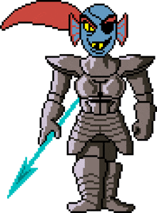 a pixel art of a knight with a spear