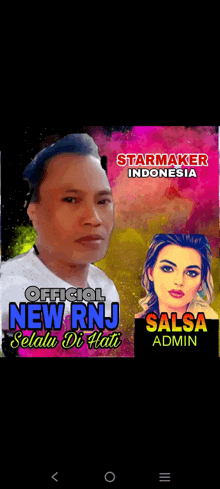 a man and a woman are featured on a colorful poster that says starmaker indonesia