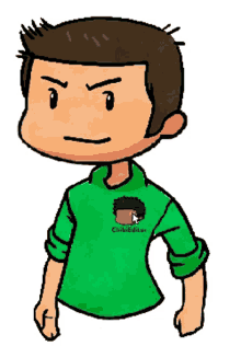 a cartoon of a man wearing a green shirt that says chibieditui