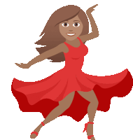 a cartoon drawing of a woman in a red dress dancing