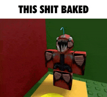 a picture of a cartoon character that says this shit baked on it