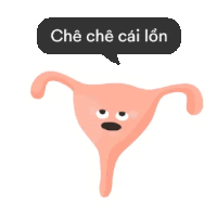 a cartoon illustration of a uterus with a speech bubble that says che che cai lon