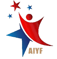 a logo for aiyf with a red and blue star in the middle