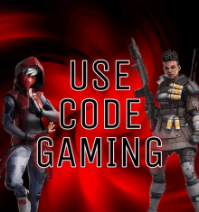 a poster that says use code gaming with two characters