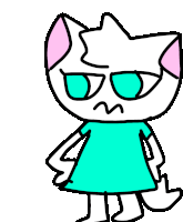 a drawing of a white cat wearing a blue dress