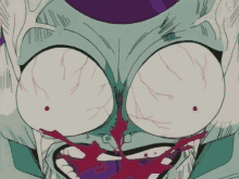 a close up of a cartoon character 's face with blood coming out of it