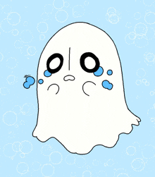 a drawing of a ghost with tears coming out of his eyes