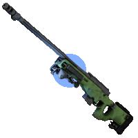 a green and black sniper rifle is against a blue background