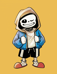 a cartoon of a skeleton wearing a hoodie