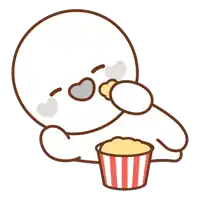 a cartoon character is eating popcorn with a heart on his face