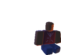 a roblox character with a red shirt and blue shorts is sitting on the ground