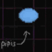 a pixel art of a blue circle with an arrow pointing up .