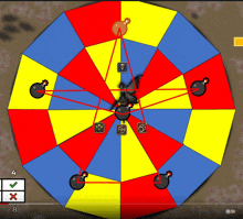 a colorful circle with a bomb in the center