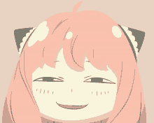 a drawing of a girl with pink hair and cat ears smiling