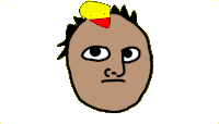 a cartoon drawing of a man 's face with a yellow bird on his head