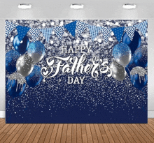 a happy father 's day backdrop with balloons and banners