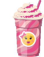 a pink cup with a smiley face and whipped cream on top