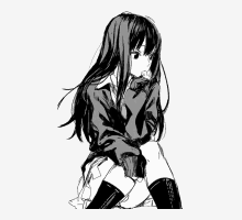 a black and white drawing of a girl sitting on the floor