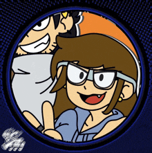 a cartoon of a girl wearing glasses giving a thumbs up sign