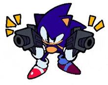 sonic the hedgehog is holding two guns in his hands in a cartoon .