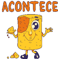 a cartoon character with a face and the word acontece on the bottom