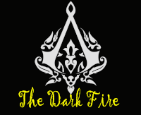 a black background with a white symbol and the words " the dark fire "