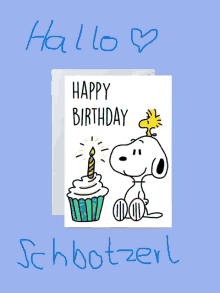 a birthday card with snoopy and woodstock and the words happy birthday